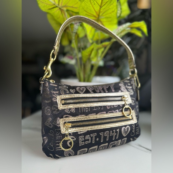 Coach Poppy Black & Gold Small Demi Style Mini Satchel Bag - Picture 1 of 6